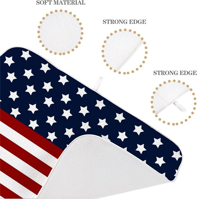 4th of July Dish Drying Mat 18 x 24 Inch Patriotic Red Stripe Navy Blue Stars - Image 7