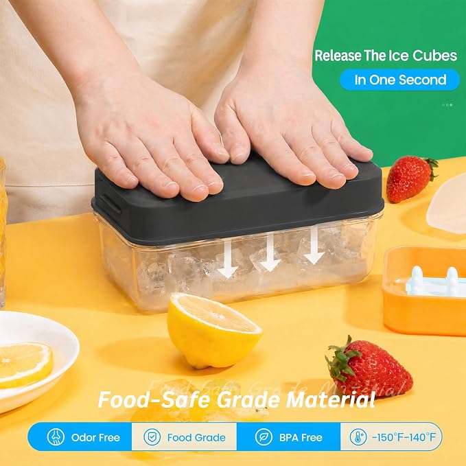 PHINOX Ice Cube Tray with Lid and Bin, 3 Pack Plastic Ice Cube Tray Molds - Image 2