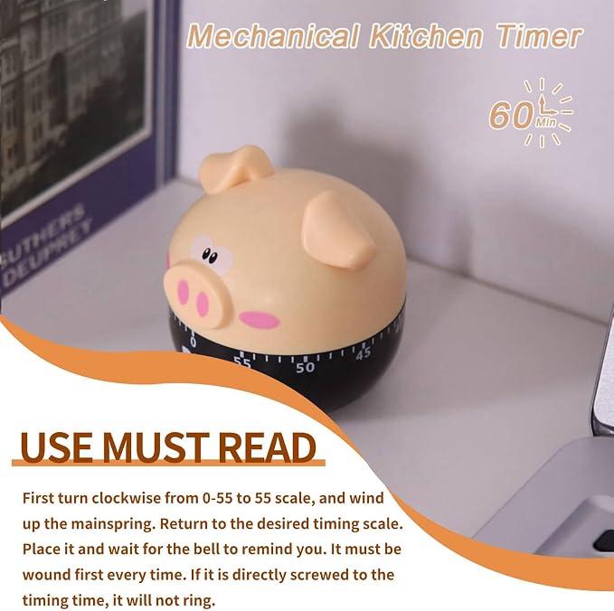 Cute Kitchen Timer, Piggy Wind up Timer Cooking Manual Kitchen Funny Mechanical - Image 9