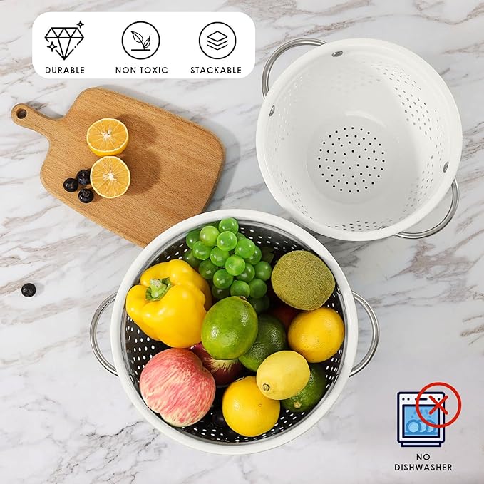 Rorence Powder Coated Steel Colanders: 3 Quart and 5 Quart Set of 2 - Image 3