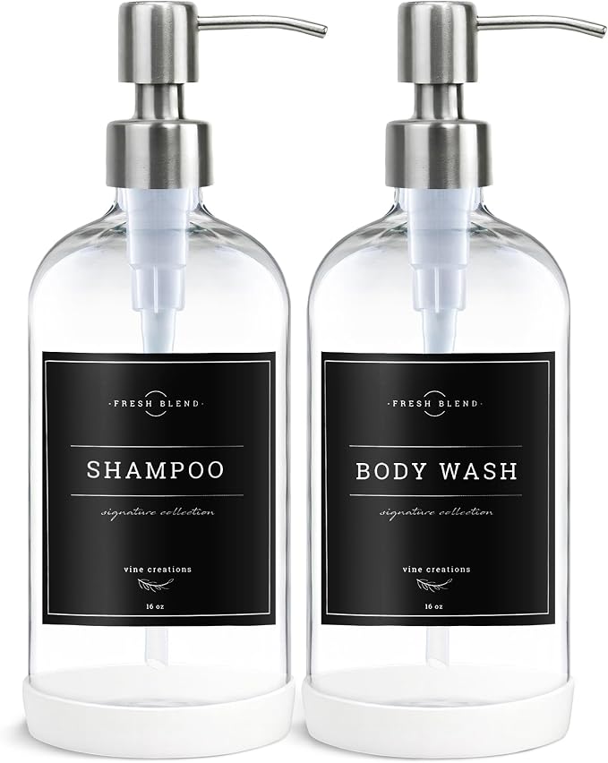 Vine Creations Clear Glass Soap Dispenser, 2 Pack Kitchen Soap Dispenser Set - Image 7