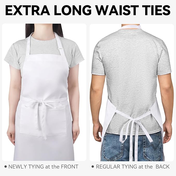 2 Packs White Apron, Adjustable Cooking Aprons, Waterdrop Resistant Kitchen - Image 3