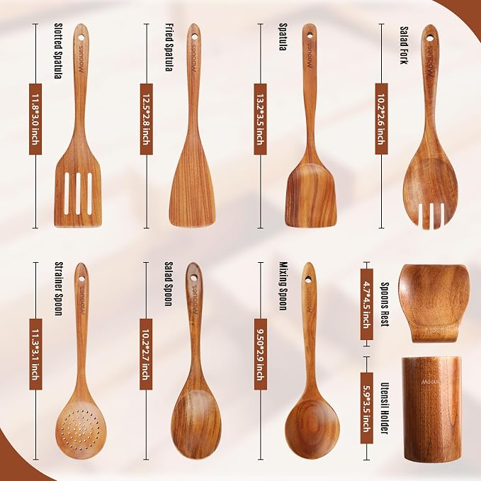 Wooden Spoons for Cooking, Comfortable Grip, Heat Resistant Kitchen Utensils - Image 3