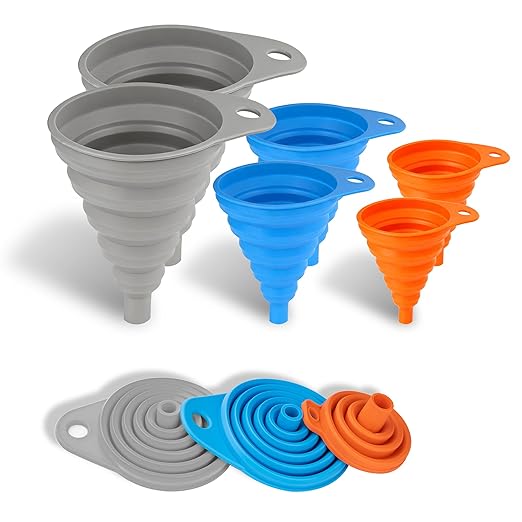 6 Pcs Funnels for Kitchen Use Filling Bottles, Silicone Funnel Small and Large by Ortarco