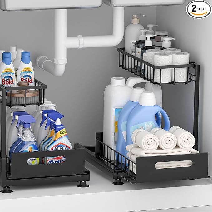 Saydear Under Sink Organizer Storage 2-Tier Premium Metal Pull-Out Kitchen by Saydear