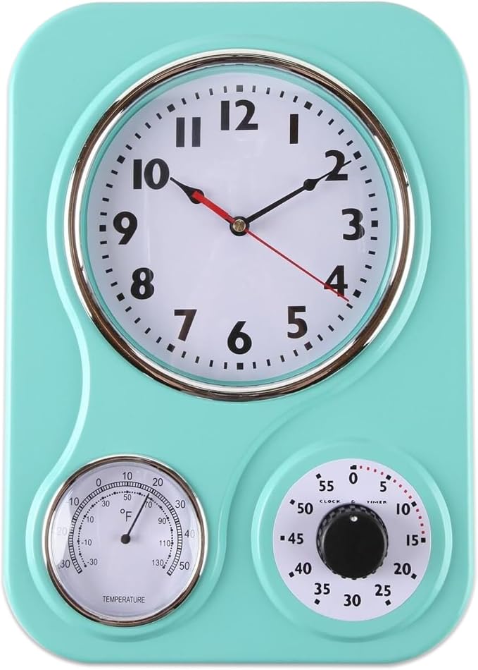 Lily's Home - 9.5 Inch x 12.5 Inch - Retro Kitchen Wall Clock, Vintage Wall by LilysHome