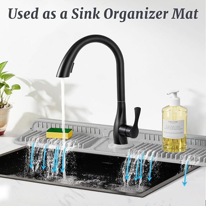 PoYang 24 inch Faucet Mat for Kitchen Sink Splash Guard, 7° Slope Silicone Sink - Image 6