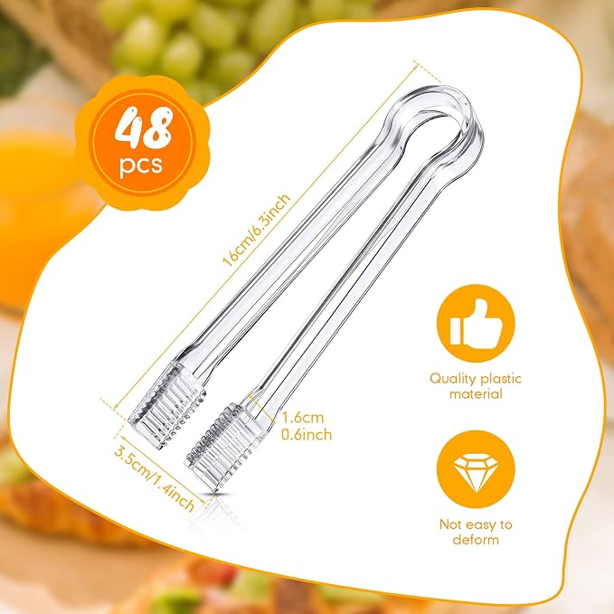 Nuogo 48 Pcs Plastic Buffet Serving Tongs 6.3 Inch One-off Clear Kitchen Tongs - Image 2