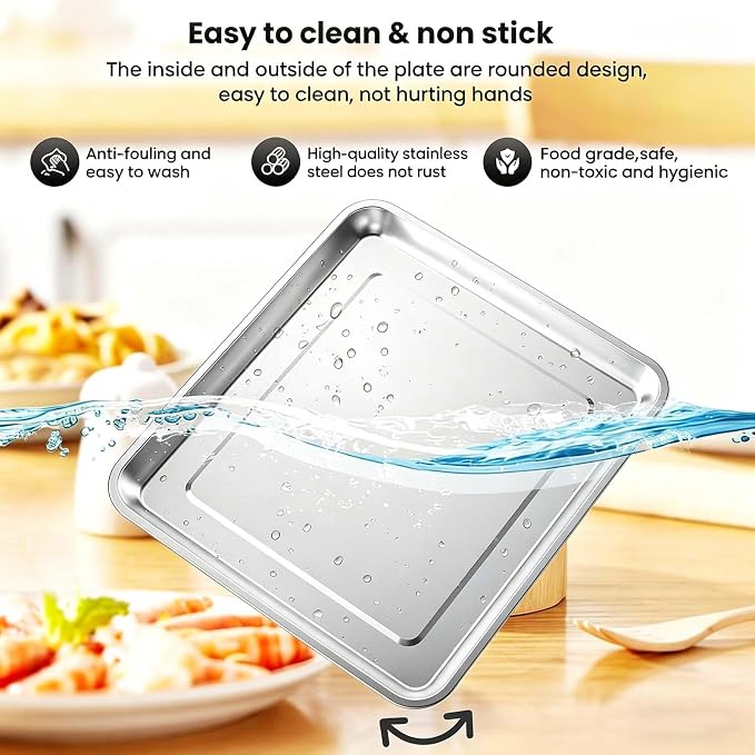 Baking Pan Stainless Steel Set of 2, 12.4"x11" Air Fryer Pan Replacement Tray - Image 7