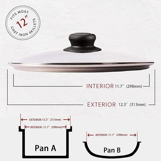 12 Inch Glass Lid for Frying Pan Lid, Pan Lid, Pot Cover, Compatible - Image 2