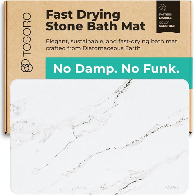 TOSORO - Stone Bath Mat Diatomaceous Earth Shower Mat Non-Slip Super Absorbent by Tosoro