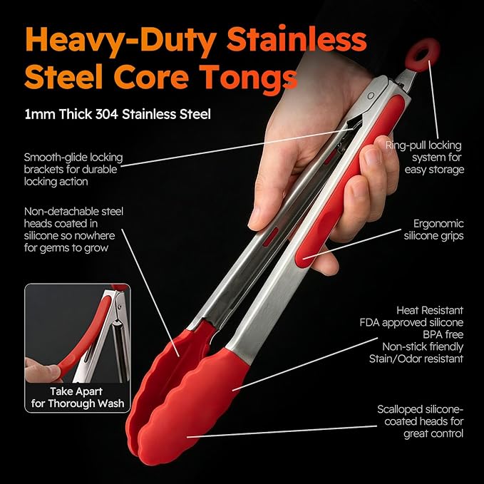HST Tongs for Cooking with Silicone Tips, Non Stick Kitchen Tongs with Silicone - Image 6