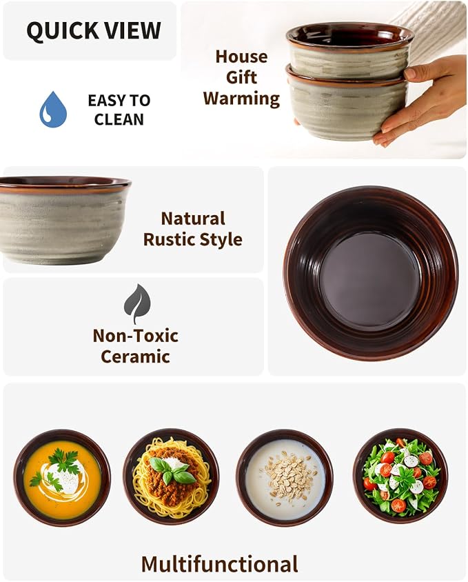 Hasense Ceramic Soup Bowls Set of 6, 20 Ounce Cereal Bowls - Image 5