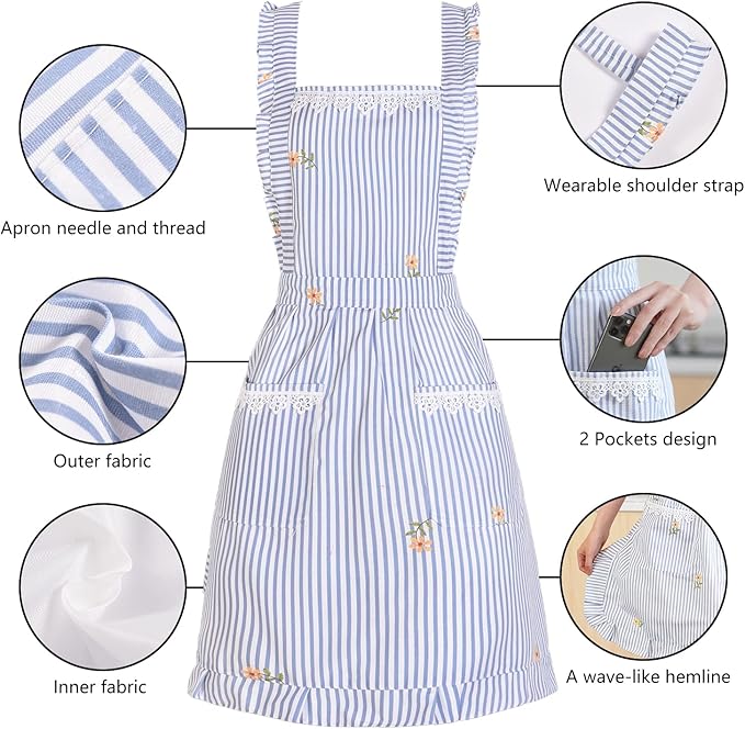 Funny Aprons for Women with Pockets, Kitchen Cooking Grilling Bbq Cute Chef - Image 6