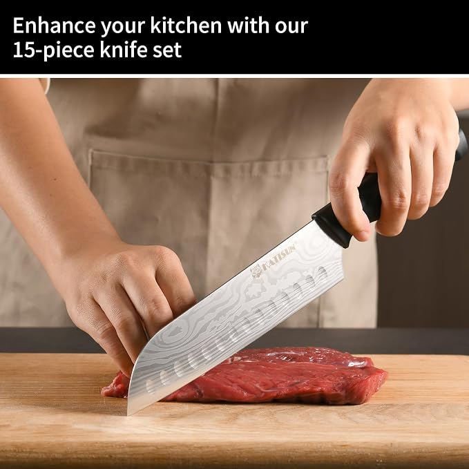 Damascus Pattern 15-Piece Kitchen Knife Set - Image 6