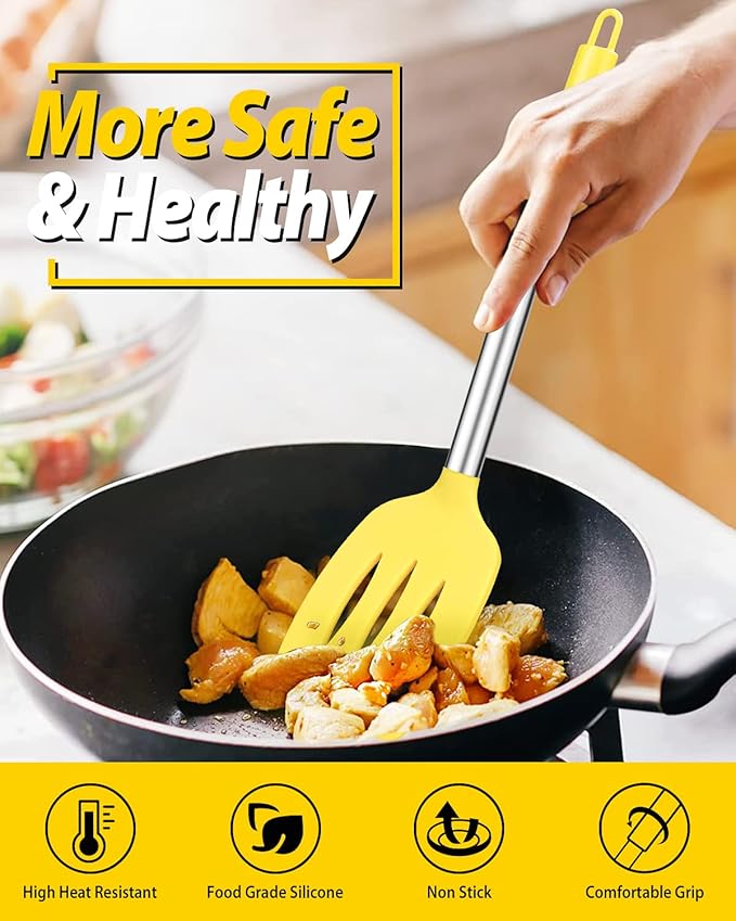 Pack of 2 Silicone Solid Turner, Non Stick Slotted Kitchen Spatulas, High Heat - Image 5