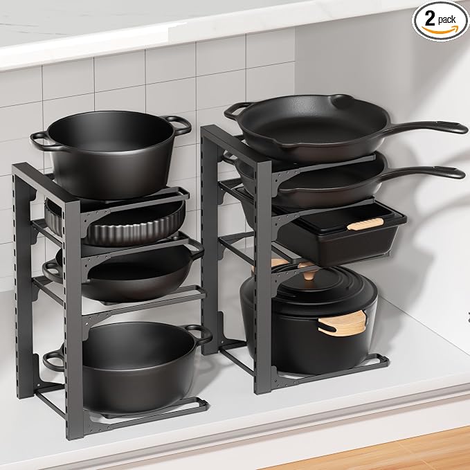 MUDEELA 2 Pack Pots and Pans Organizer under Cabinet, 4-Tier Heavy Duty Pan by MUDEELA