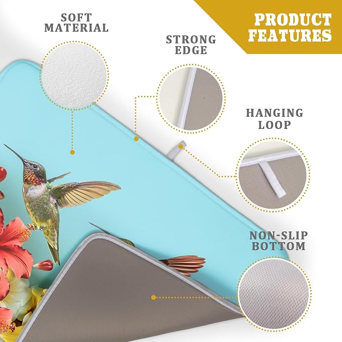 Kawani Spring Summer Hummingbirds Floral Dish Drying Mat - Image 3