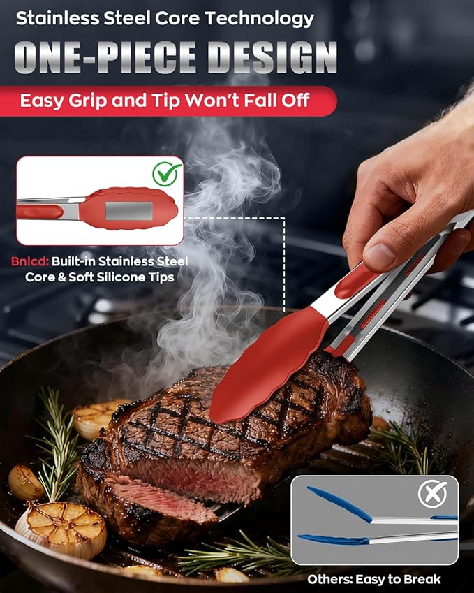600ºF Heat Resistant Kitchen Tongs, Premium Locking Cooking Tongs - Image 5