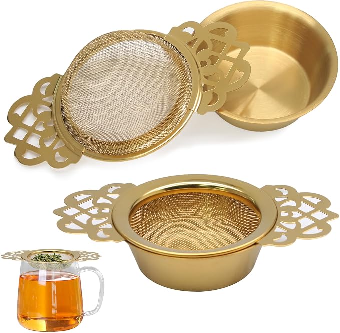2 Pack Tea Strainers with Drip Bowls Stainless Steel Mesh Tea Infusers Loose by PHITUODA