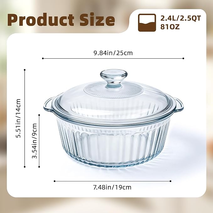 Luvan 2.4L/2.5Qt Round Glass Casserole Dish - Image 2