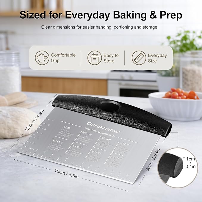 Ourokhome 2 Pack Bench Scraper Dough Cutter, Stainless Steel Dough Scraper - Image 2