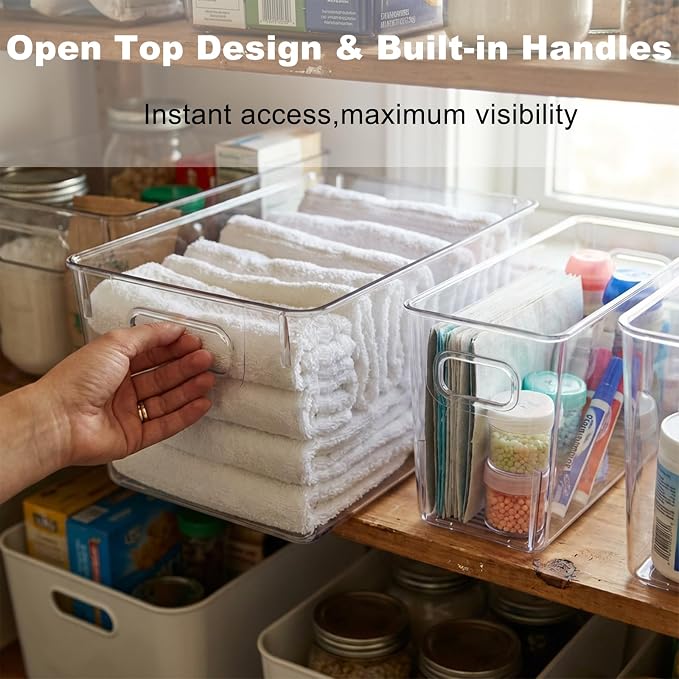 MOONEDGE 8 Pack Modular Clear Plastic Storage Organizer Bins – 4 Large & 4 - Image 7