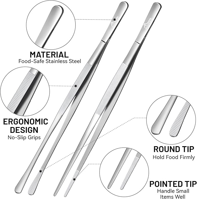 HOTEC Kitchen Tweezers Tongs Stainless Steel Professional Chef Tweezers - Image 5