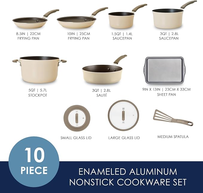 Rachael Ray Cook + Create Nonstick Cookware Pots and Pans Set, Includes Baking - Image 2