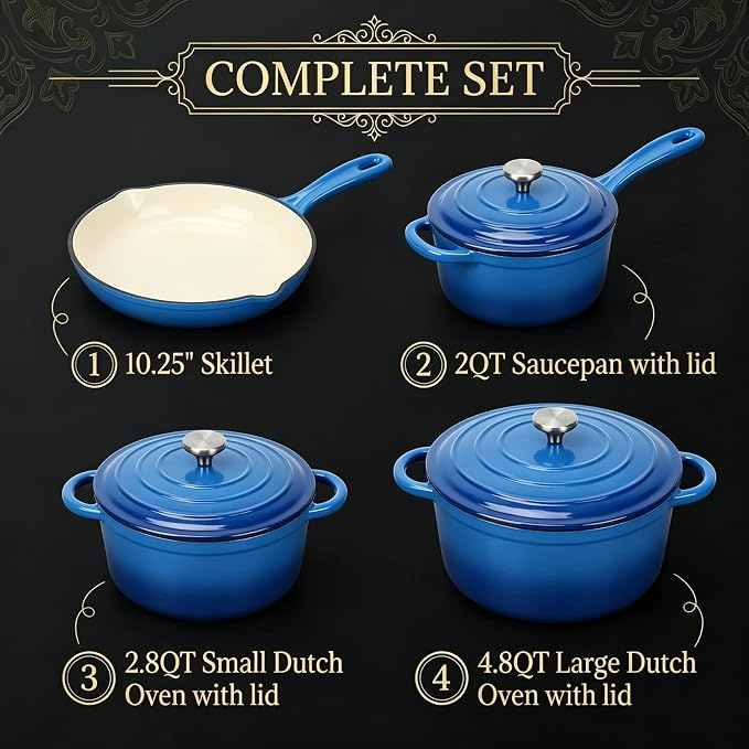 QuliMetal Enameled Cast Iron Cookware Set, 4-Piece Pots and Pans Set - Image 2