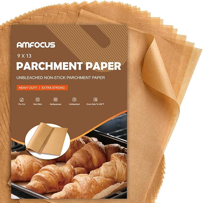 200 Pcs Parchment Paper Sheets, 9x13 In Non-Stick Precut Baking Parchment by AMFOCUS