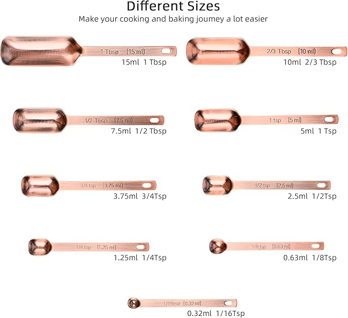 Copper Measuring Spoons Set 10, Stainless Steel Measuring Spoons - Image 2