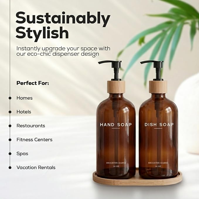 Amber Glass Hand and Dish Soap Dispenser Set by Brighter Barns - Image 2