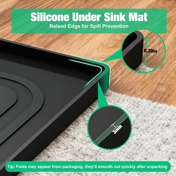Aisslro Under Sink Mat 28" X 19", Waterproof Silicone Under Sink Mats - Image 5