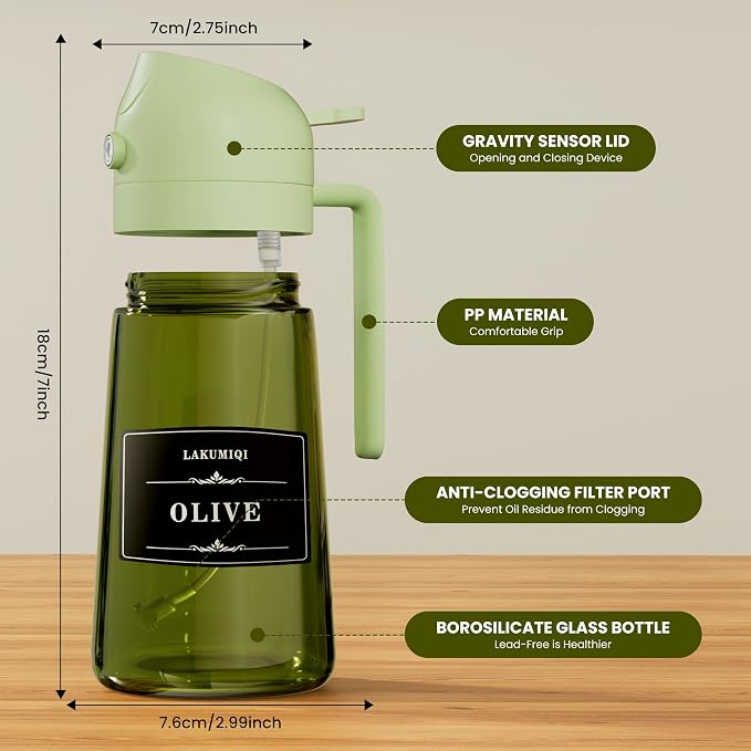 LAKUMIQI 2 in 1 Oil Sprayer for Cooking, 16oz Olive Oil Dispenser Bottle for - Image 2