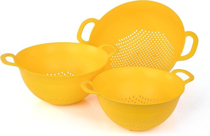 Mintra Home Plastic Strainer Colanders Set: 3, 3.5 and 5 Quart Double Strong by Mintra