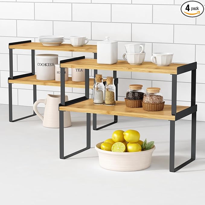 Goozii Kitchen Cabinet Organizer Shelf Set of 4, Stackable Pantry Cupboard by Goozii
