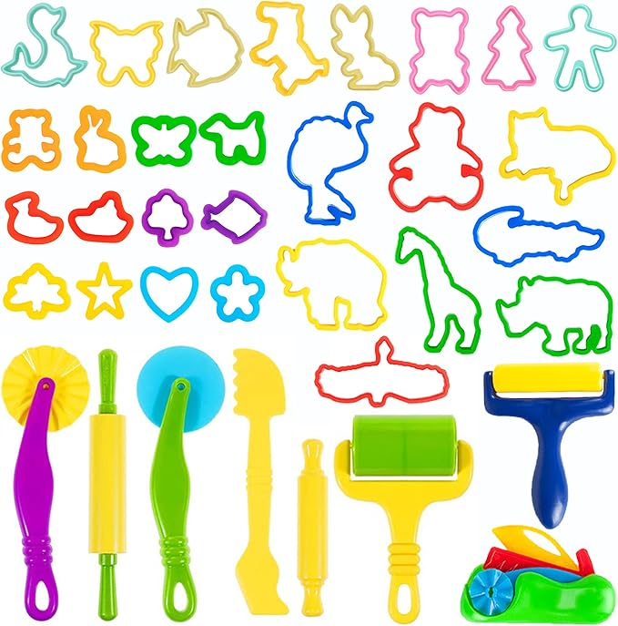 36-Piece Dough Tool Set for Kids Ages 3-8 – Includes Animal Cutters, Rolling by OunNana