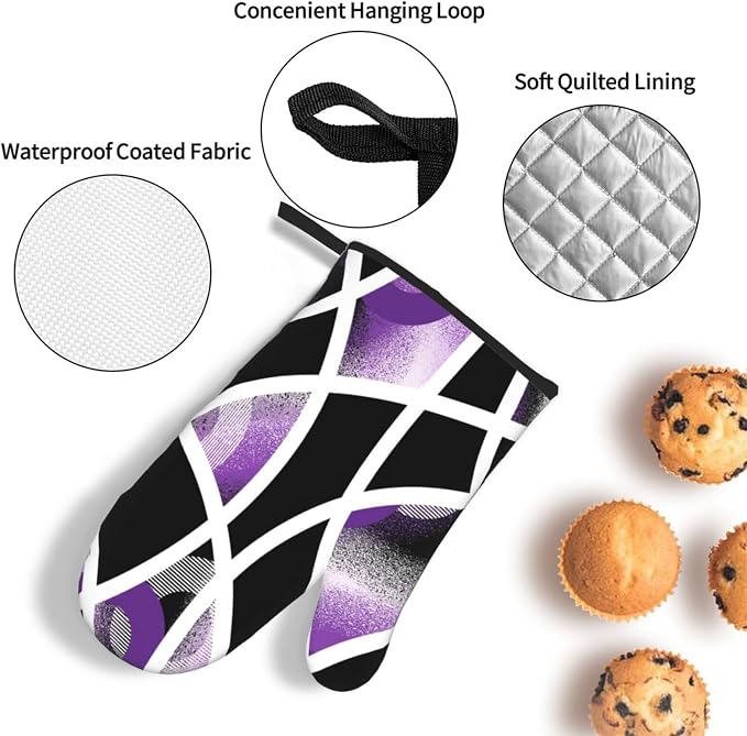 3-Piece Purple Black Abstract Geometric Oven Mitts and Pot Holders Set - Image 6