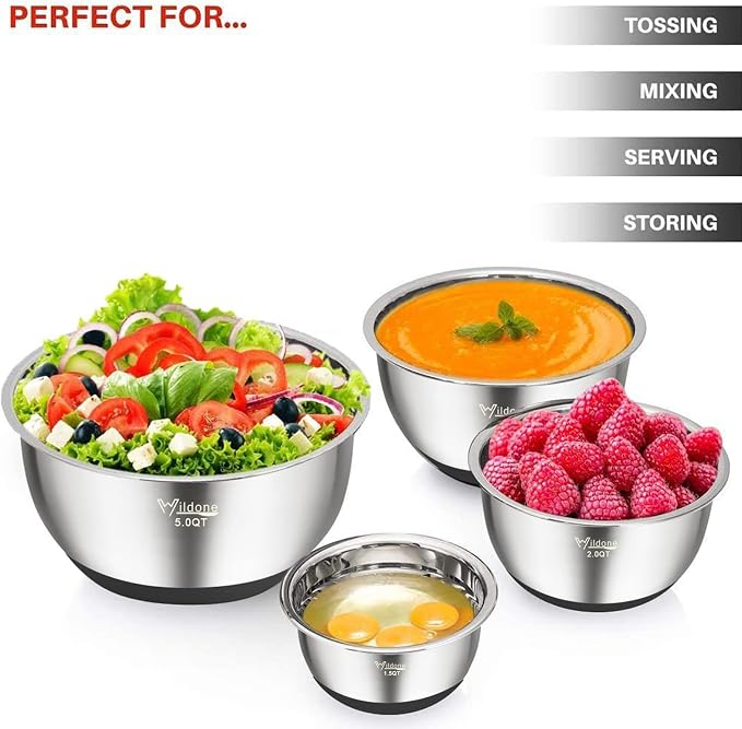 Wildone Mixing Bowls with Airtight Lids, Stainless Steel Nesting Mixing Bowls - Image 6