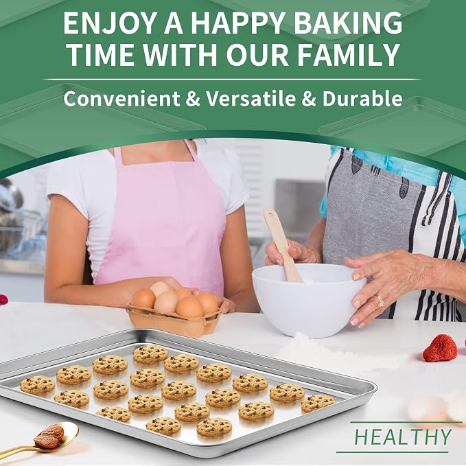 Baking Sheets Set of 2, HKJ Chef Cookie Sheets 2 Pieces Stainless Steel Baking - Image 7