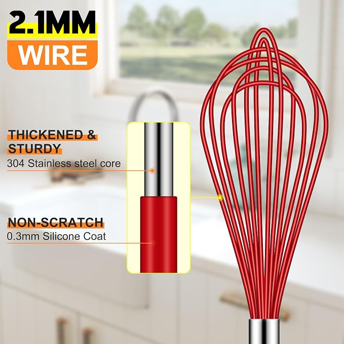 HOTEC 4 Pieces Silicone Whisks Set, Wire Balloon Whisks Egg Beater, Non-slip - Image 5