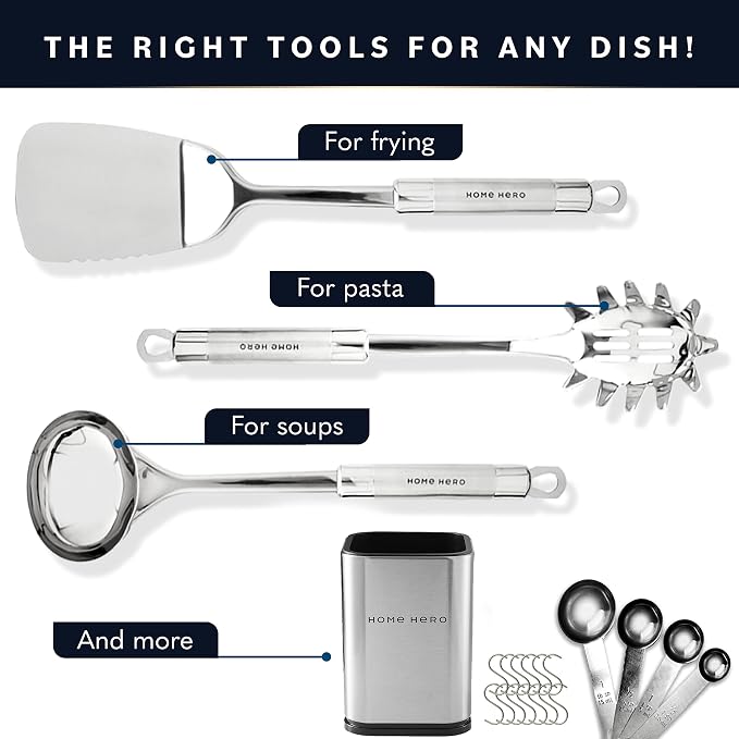 Home Hero 32-Piece Stainless Steel Kitchen Utensil Set - Image 4