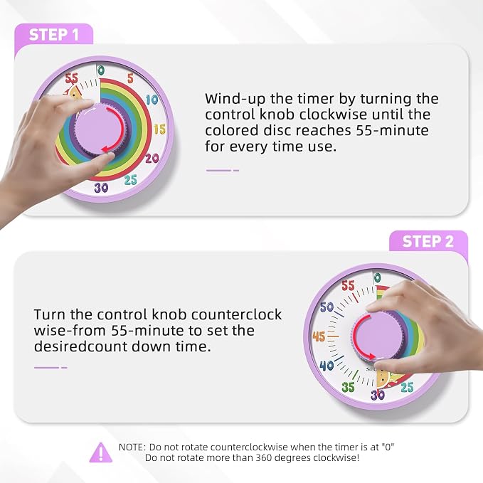 Secura 60-Minute Rainbow Visual Timer 6-Inch Mechanical Countdown Timers - Image 2