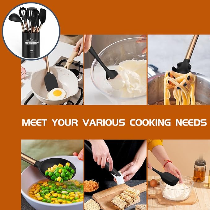 Silicone Cooking Utensil Set, Umite Chef Kitchen Utensils 15pcs Cooking - Image 4