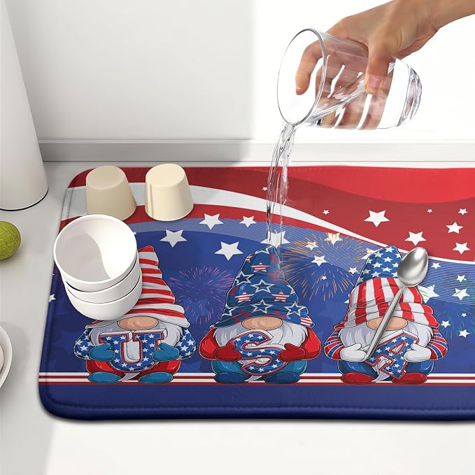 Kawani 4th of July Dish Drying Mat 16x18 Inch Spring Summer Patrioti Gnome - Image 6