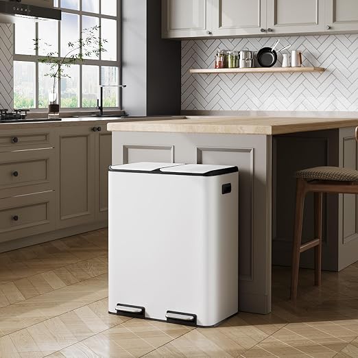 WLIVE 2 x 8 Gallon Stainless Steel Dual Trash Can, Double Trash Can Kitchen - Image 2