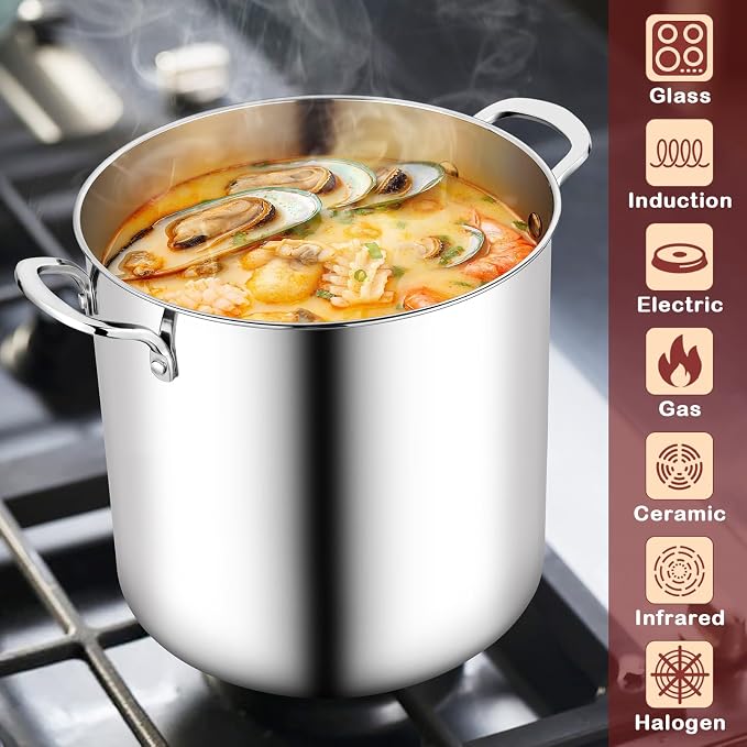 TeamFar 12 Quart Stock Pot, Stainless Steel Tri-ply Stockpot Large Pasta Soup - Image 4