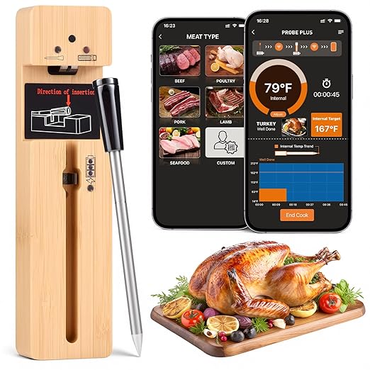 Wireless Meat Thermometer Digital, Long-Range Bluetooth Cooking Thermometer by Presentastic