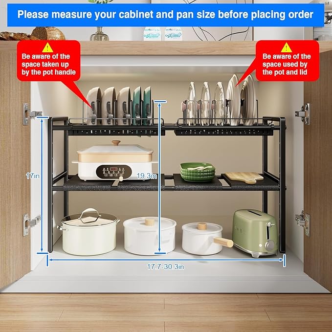 Mustorn Pots and Pans Organizer Under Cabinet, Expandable 1 Tier Under Sink - Image 7